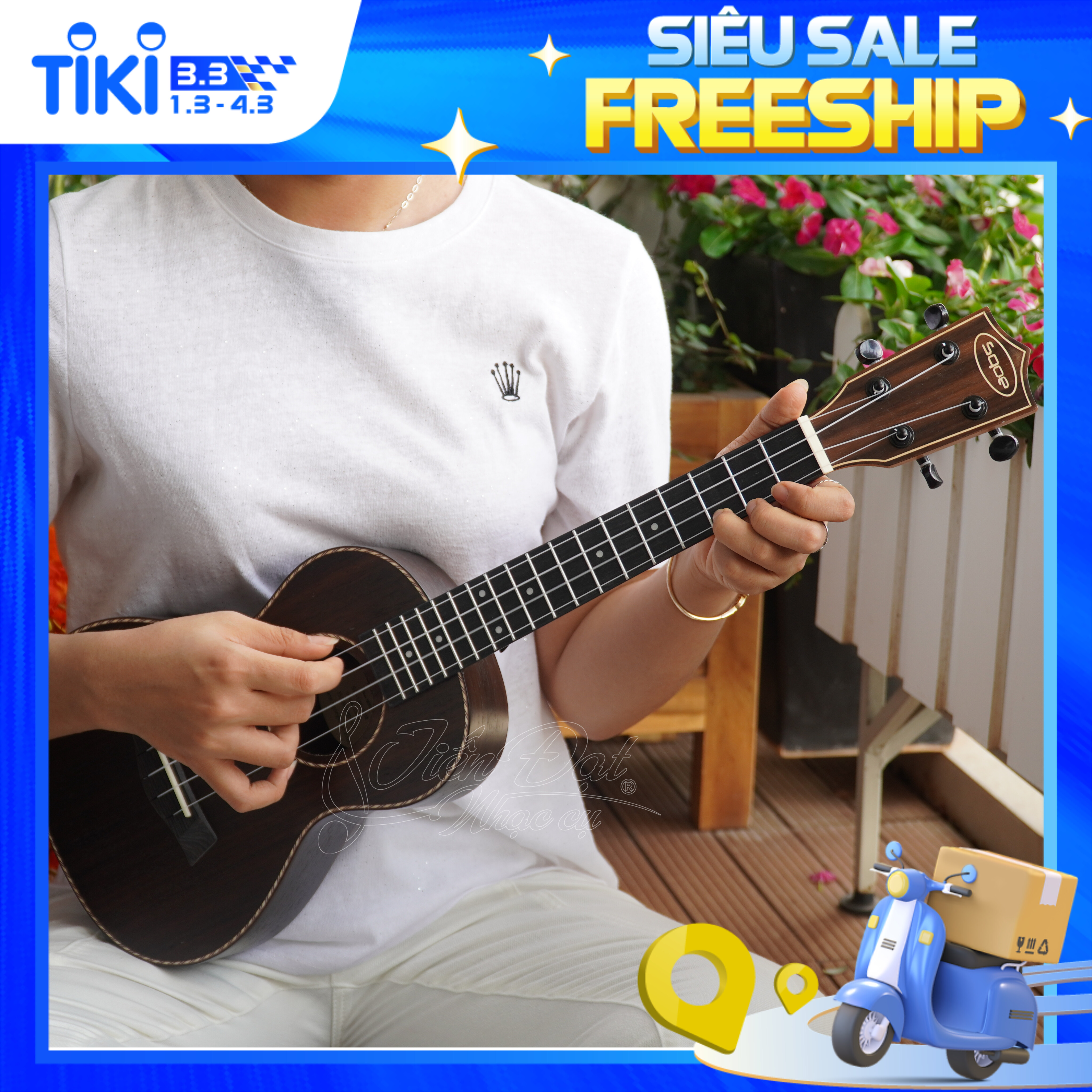 Đàn Ukulele Tenor SQOE UK-26R, Mặt Đàn Gỗ Hồng Sắc