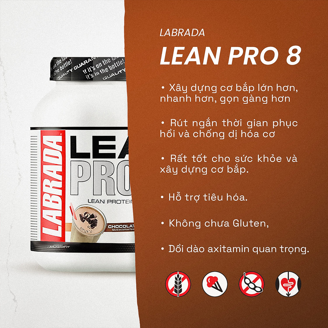 Sữa Tăng Cơ Lean Pro 8 của Labrada + Tặng kèm Bình lắc (Màu ngẫu nhiên) 600ml