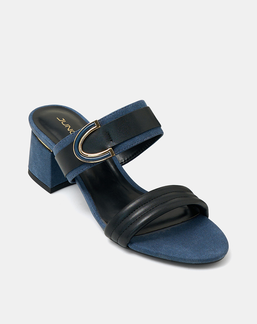 Giày Sandal Nữ 5cm Thời Trang JUNO Gót Trụ Thấp Quai Ngang Phối Khóa SD05105