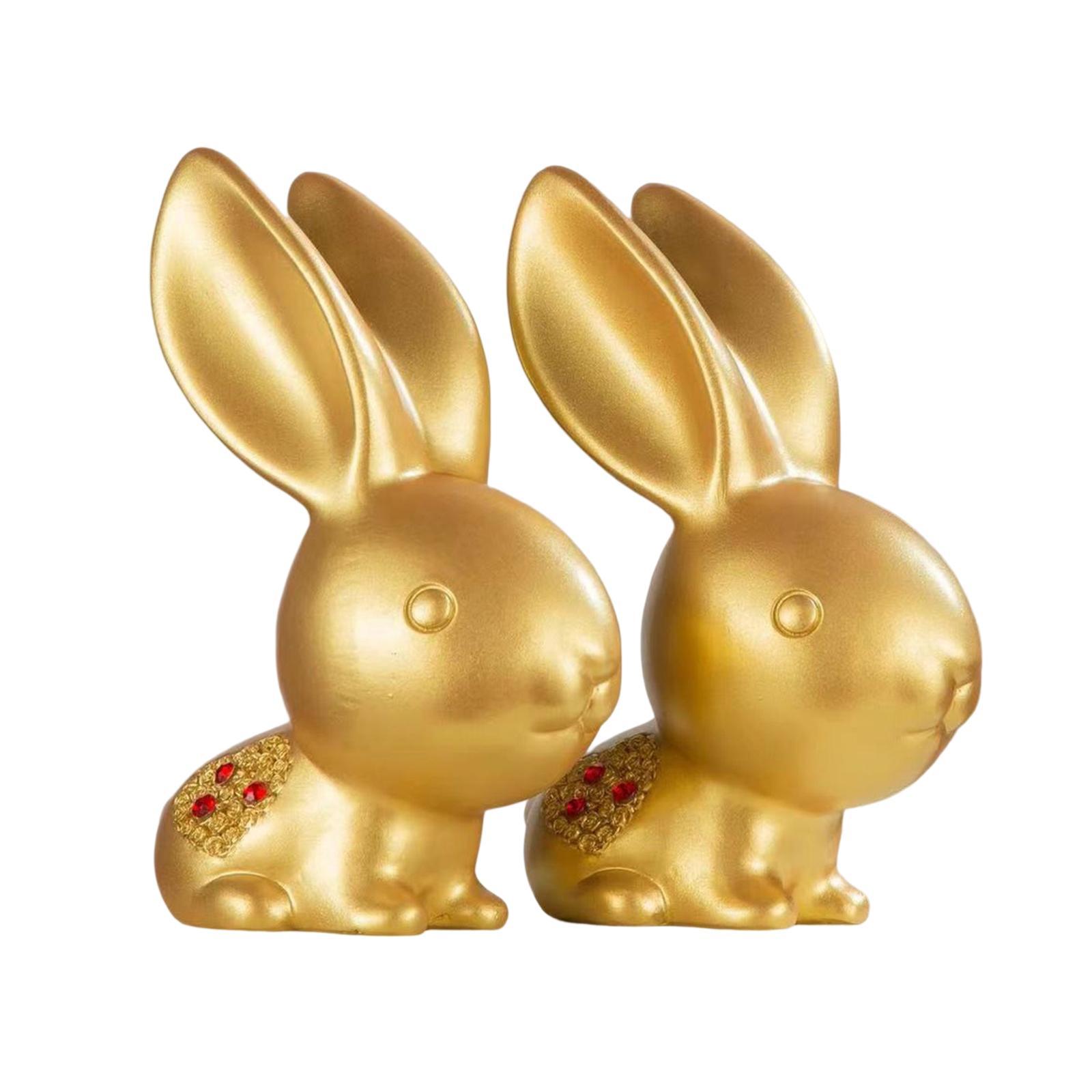 2Pcs Resin Rabbit Statue Home Decor Tabletop Office Handcrafts Ornaments