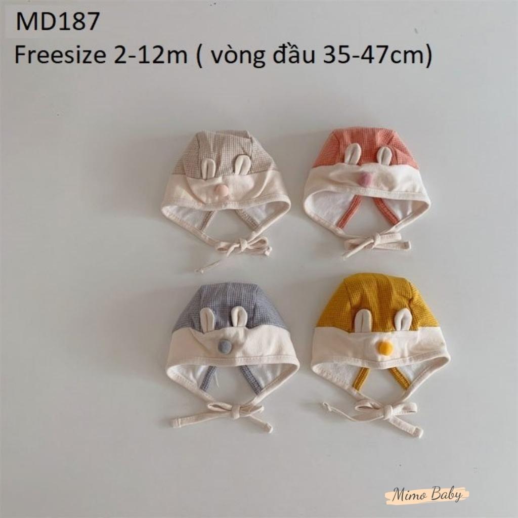 Mũ nón cotton buộc dây tai thỏ mũi bông dễ thương cho bé MD187 Mimo Baby