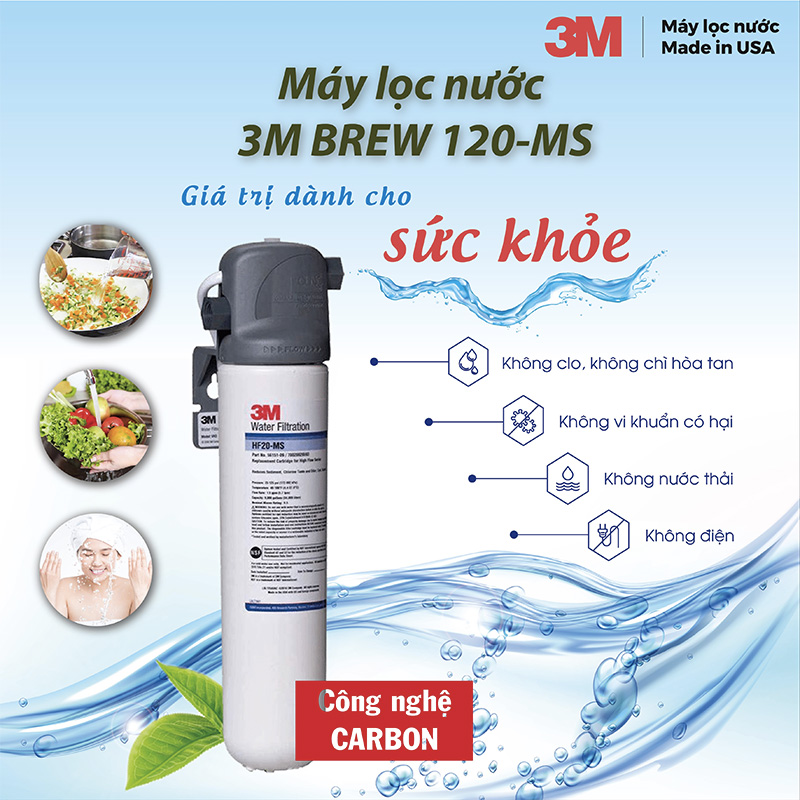 Máy Lọc Nước 3M BREW120-MS Chuẩn Nước Khoáng Uống Trực Tiếp Không Dùng Điện - Nhập Khẩu Mỹ, Hàng Chính Hãng 3M - BREW120MS HF20-MS HF20MS