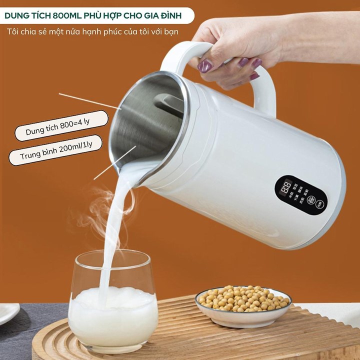 Máy làm sữa hạt mini XUTAOTAO dung tích 800ml, màn hình hiển thị LCD, chức năng hẹn giờ thông minh