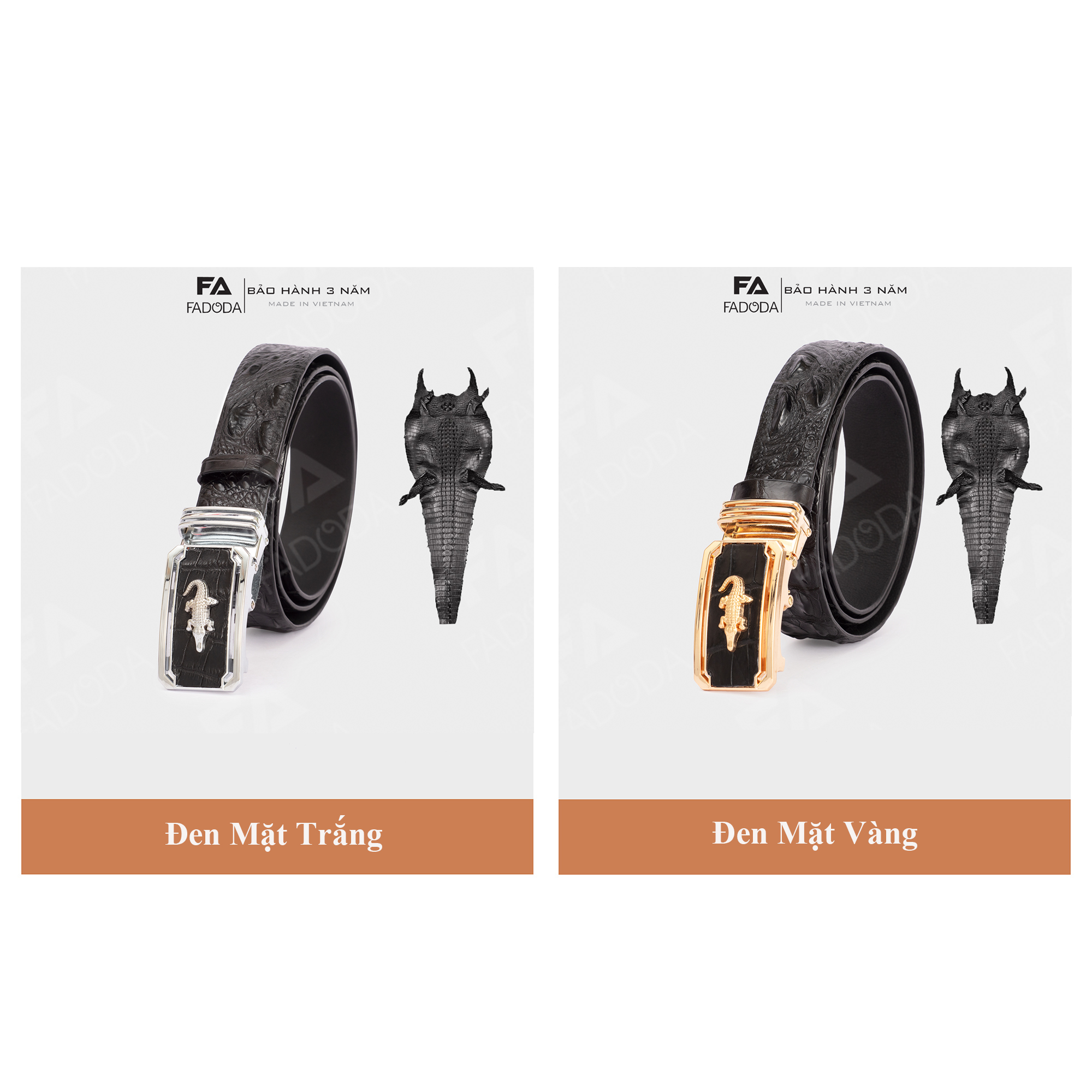 Thắt lưng cá sấu Fa do da FCB01GD dây liền nguyên con bản rộng 3.5 cm