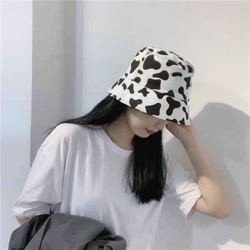 Mũ bucket nam nữ hoạ tiết trắng đen bò sữa phong cách Ulzzang