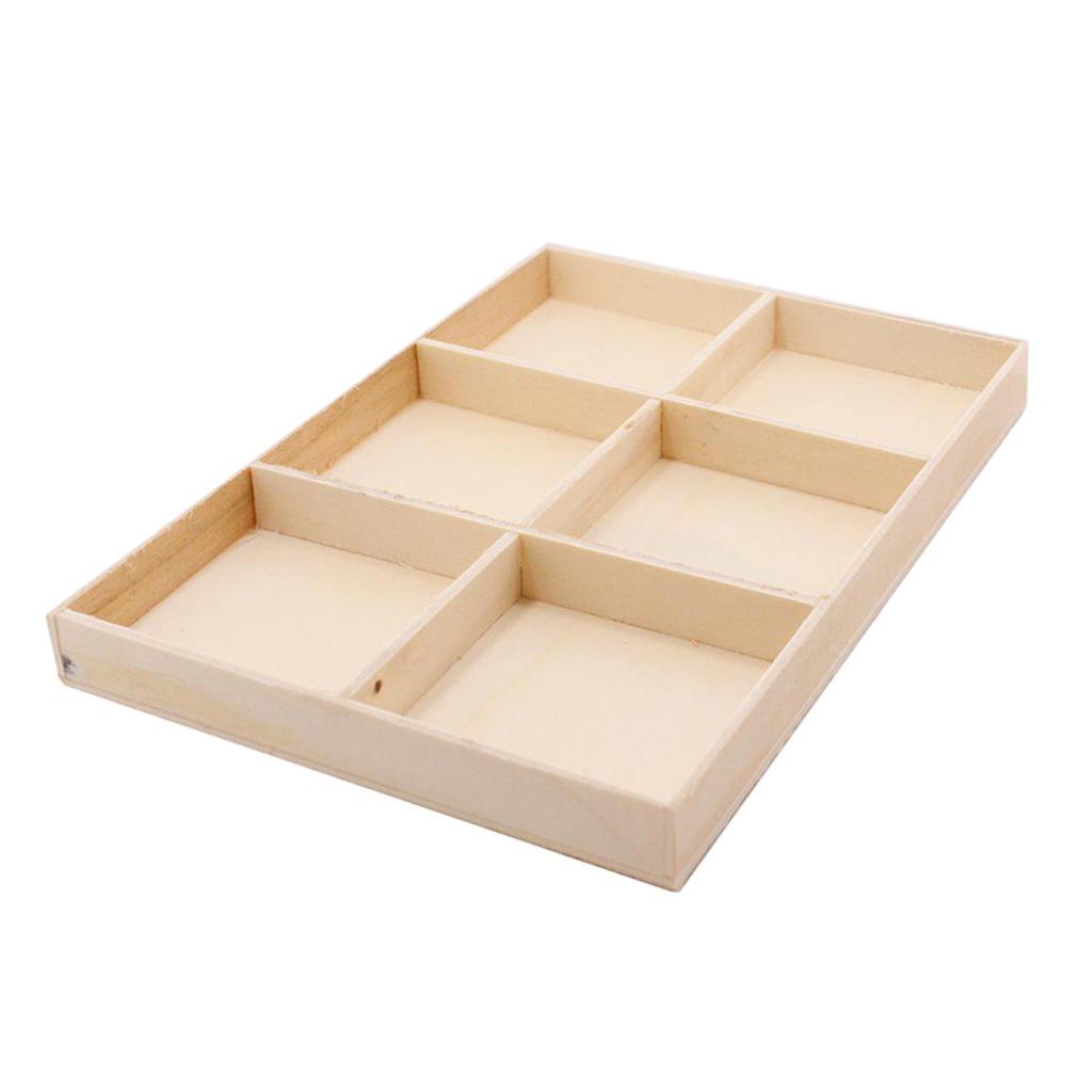 Wooden Jewelry Organizer Chest Storage Box 6 Compartments Tea Box