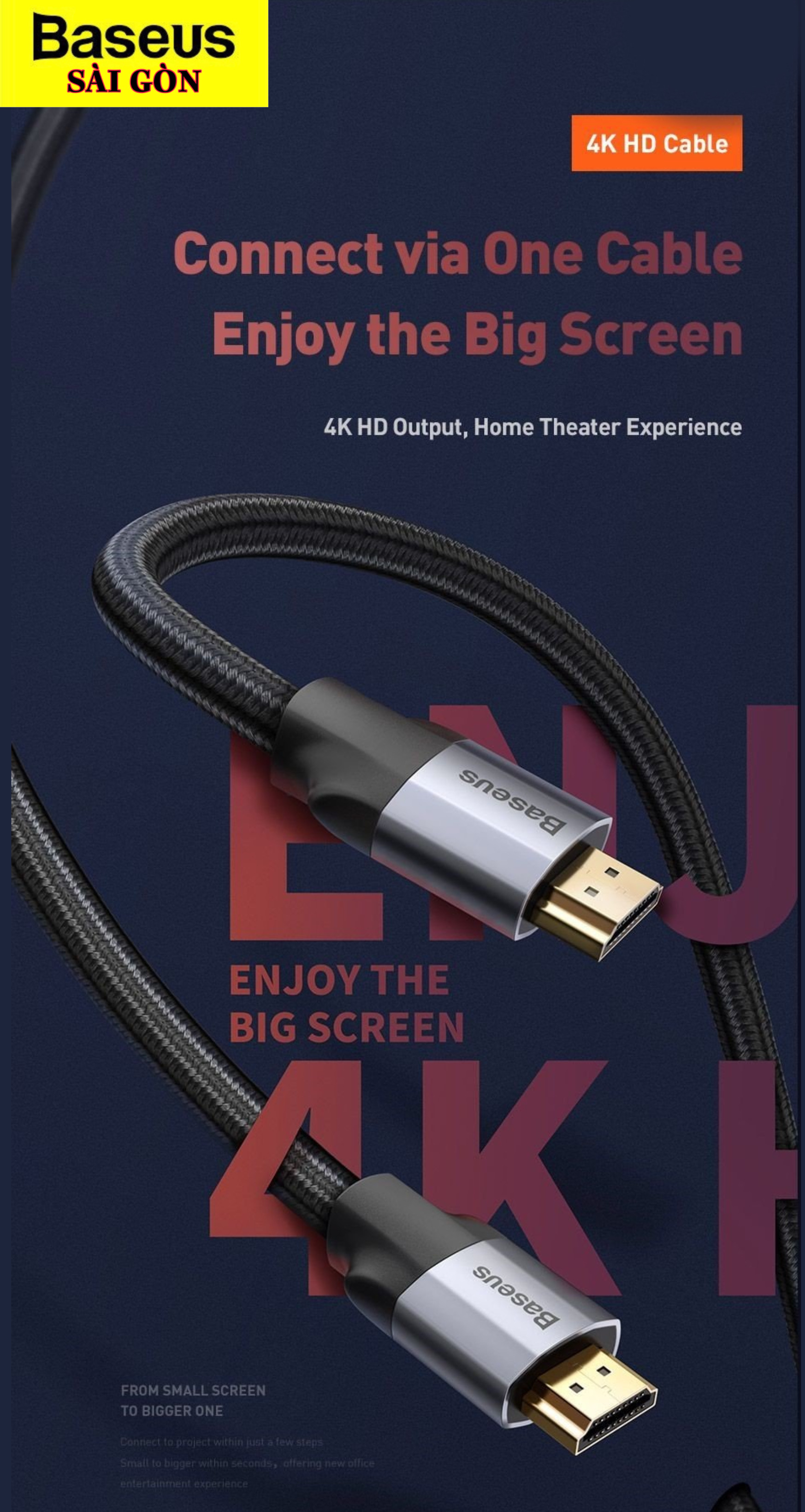 Cáp chuyển Baseus cafule 4K HD male to 4K CADKLF HDMI to HDMI - Hàng Chính Hãng