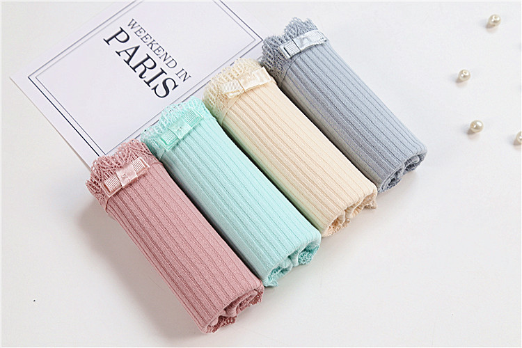 Set 4 Quần Lót Nữ Cotton Tăm Viền Ren Xuất Nhật Có Nơ LT22