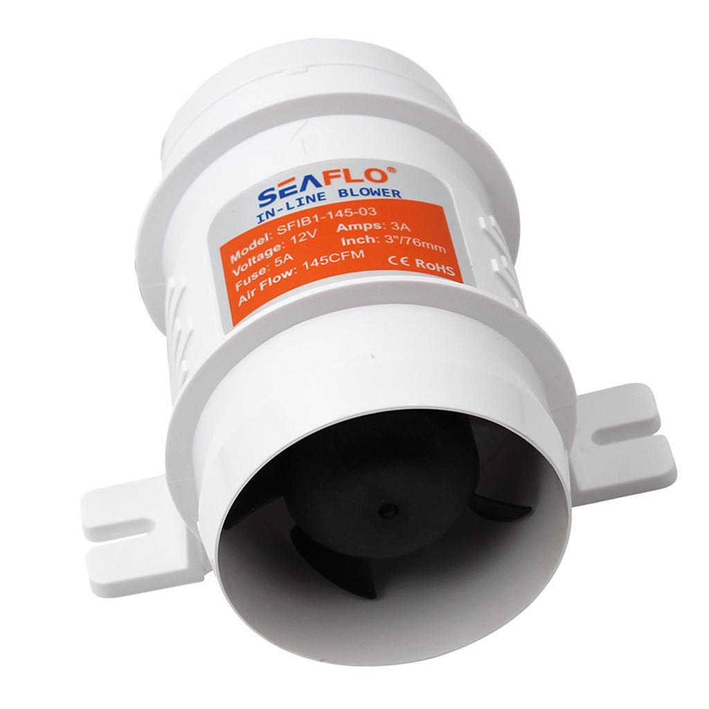 3"  Marine Bilge Air Blower 24V 145 CFM Quiet Boat White
