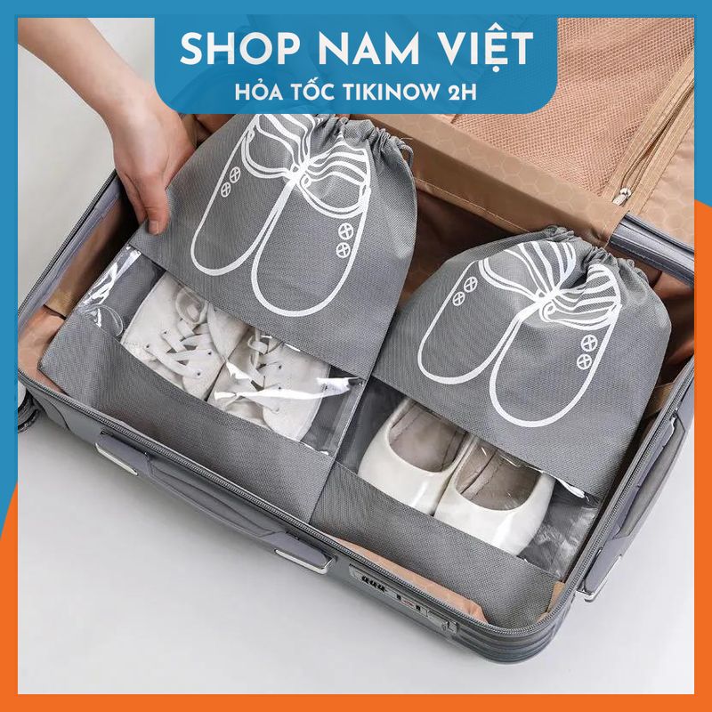 [Loại Dày] Set 2 Túi Vải Đựng Giày, Đồ Du Lịch Đa Năng Có Dây Rút, Chống Thấm Nước