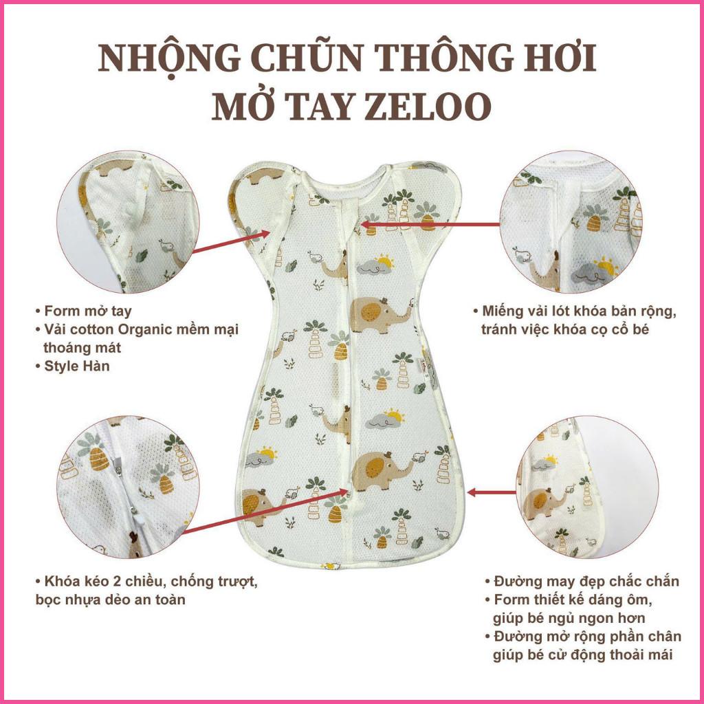 Nhộng chũn cotton thông hơi mở tay cho bé sơ sinh ZELOO quấn chũn cho bé ngủ ngon mềm mại chống giật mình - Ô tô