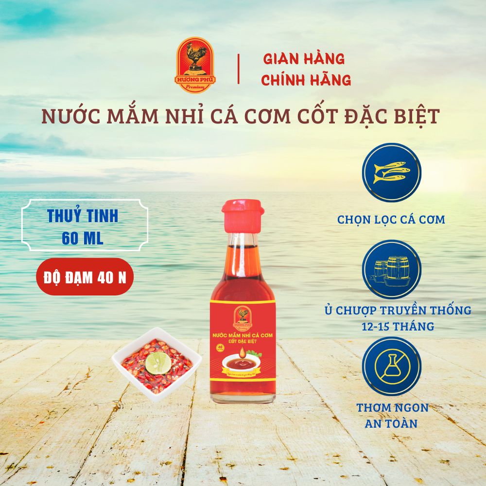 Nước mắm cá cơm Hương Phú 40 độ đạm - Loại nhỏ - Cốt đặc biệt