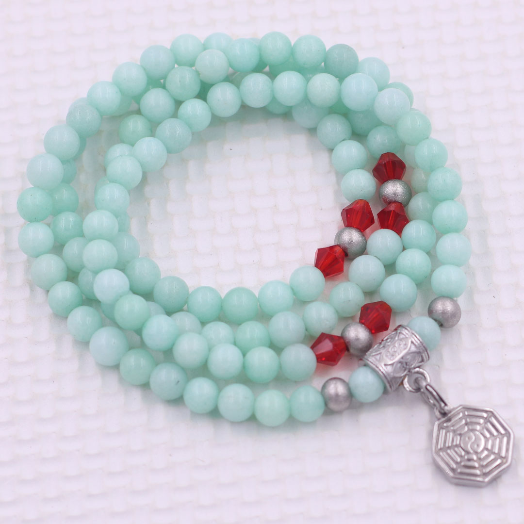 Vòng chuỗi 108 hạt đá ngọc bích 6 ly charm bát quái inox - vòng chuỗi niệm Phật, vòng tay chuỗi hạt