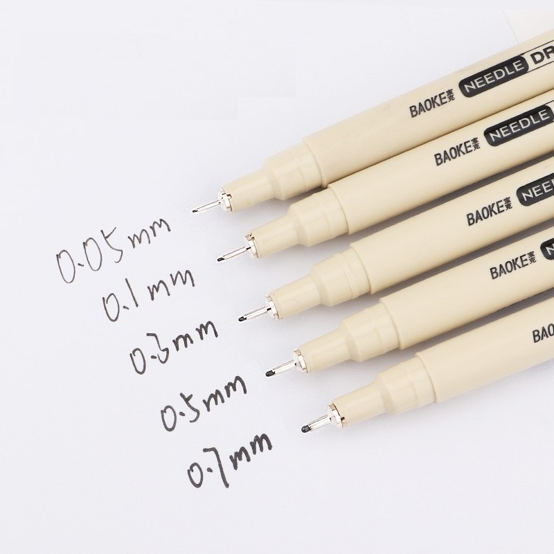 Set 5 bút kim số 5 Size ngòi Baoke A5 - mực đen (0.05, 0.1, 0.3, 0.5. 0.7mm)