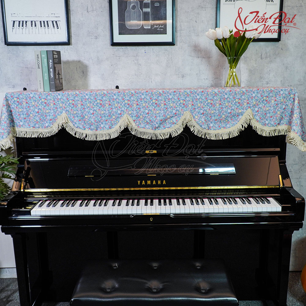 Khăn Phủ Nắp Đàn Piano Họa Tiết Hoa Nhí Nền Xanh KU-020