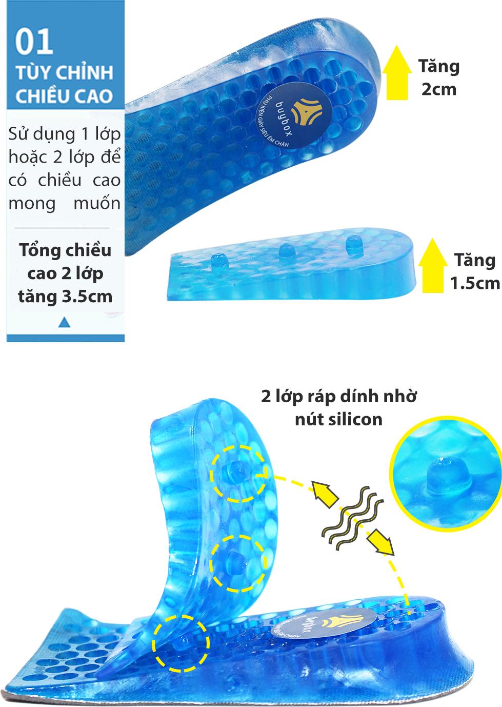 Bộ 4 miếng lót độn đế silicone tổ ong tăng 3.5cm chiều cao - buybox - BBPK43