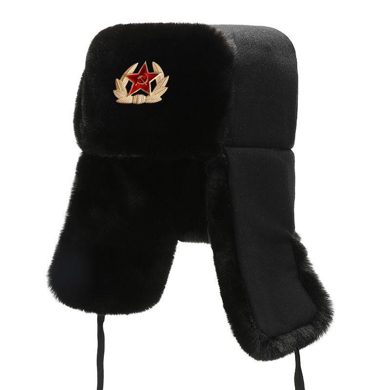 CAMOLAND Chất Lượng Cao Ấm Lông Thú Giả Máy Bay Ném Bom Nón Nam Nữ Liên Xô Huy Hiệu Nga Ushanka Phi Công Mũ Chống Gió Earflap Nắp Trượt Tuyết mũ Lưỡi Trai
