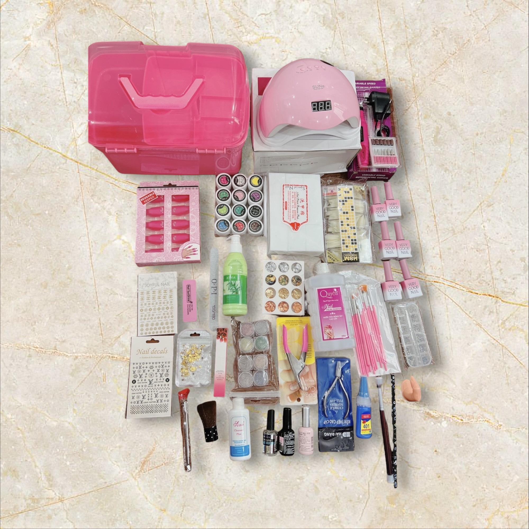 Combo Dụng Cụ Nail Cá Nhân Số 8 Nail Phương Miu, Máy Hơ Sun 5, Máy Mài, 6 Chai Sơn, Đầy Đủ Làm Nail Tiết Kiệm Chi Phí