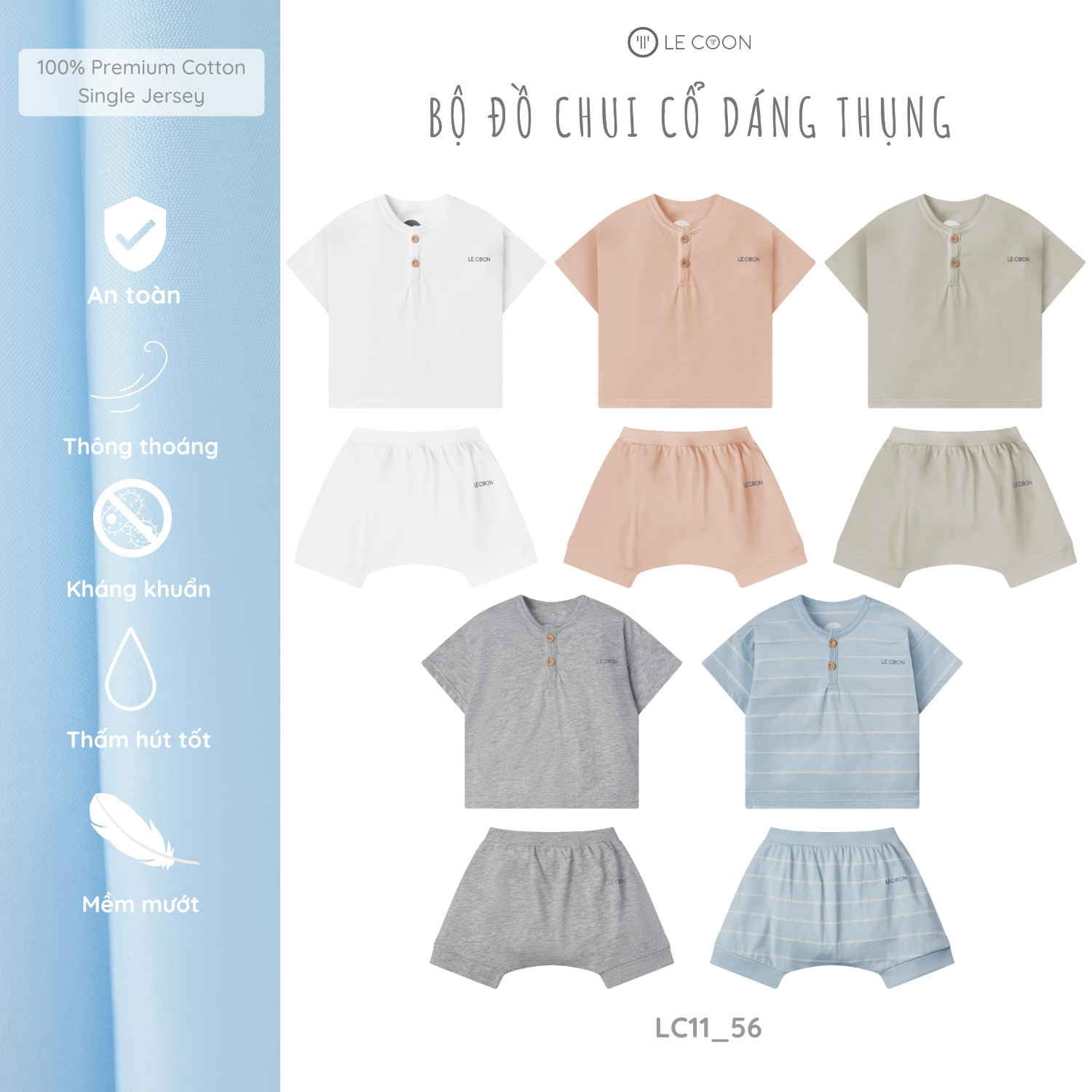 LE COON | Bộ Đồ Chui Cổ Dáng Thụng | Vải COOL mỏng mát | 0 tháng - 3 tuổi