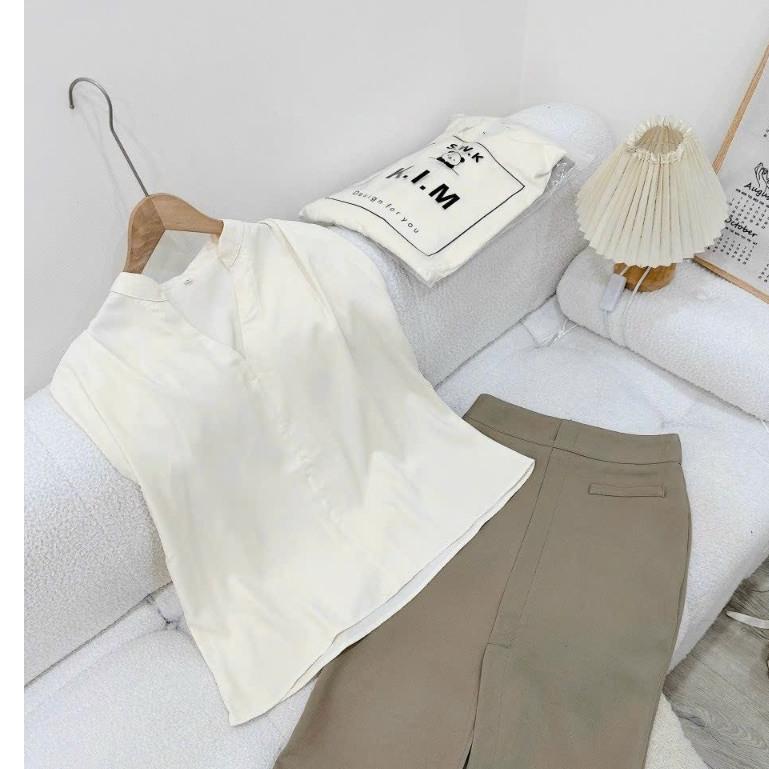 Set bộ nữ, Áo cổ V kèm chân váy kaki chuẩn hàng thiết kế Trendy Clothing