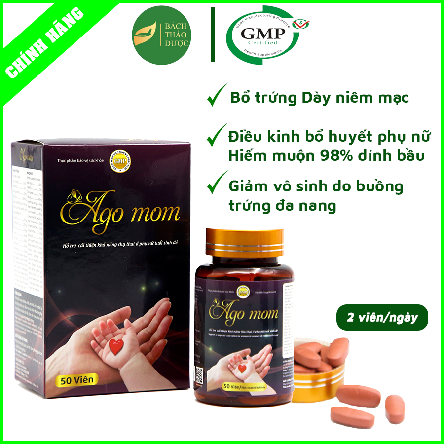 AGO MOM tăng khả năng thụ thai, giảm vô sinh hiếm muộn ở phụ nữ, bổ trứng DÍNH BẦU sau 30 ngày (50 viên)