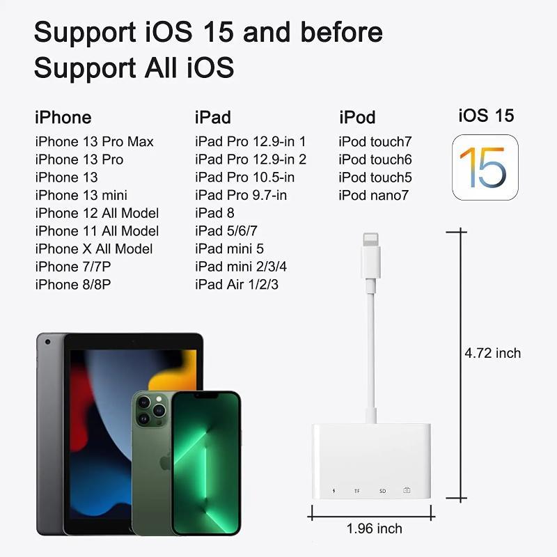 Đầu Đọc Thẻ Nhớ SD TF 4 Trong 1 USB OTG Kèm Đầu Đọc Thẻ SD TF Cho iPhone / iPad / iOS 14