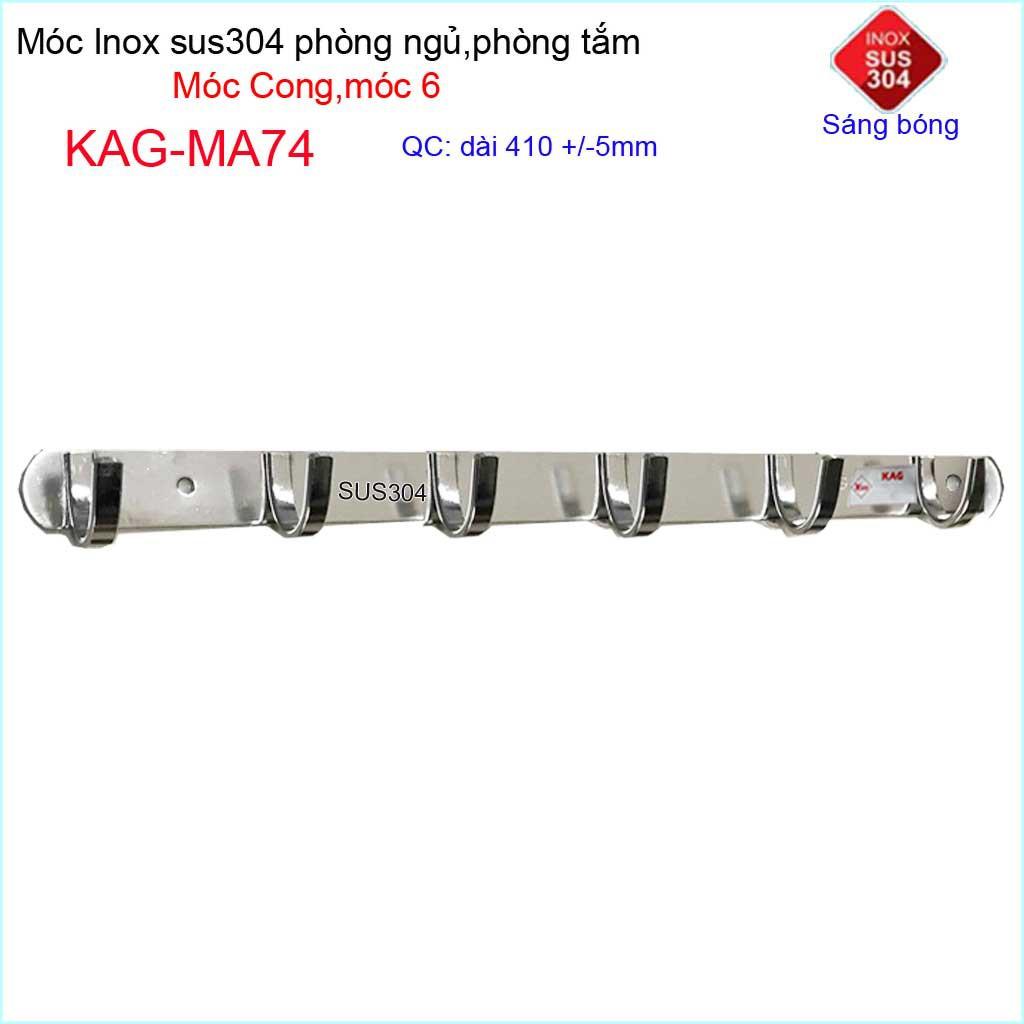 Móc cong treo quần áo inox 304 cao cấp dày, móc Kace 6 móc treo đồ nhà tắm KAG-MA74