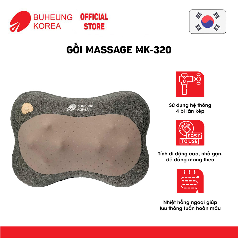 Gối massage Buheung MK-320 nhỏ gọn, giúp lưu thông máu, giảm đau, bảo hành chính hãng 12 tháng