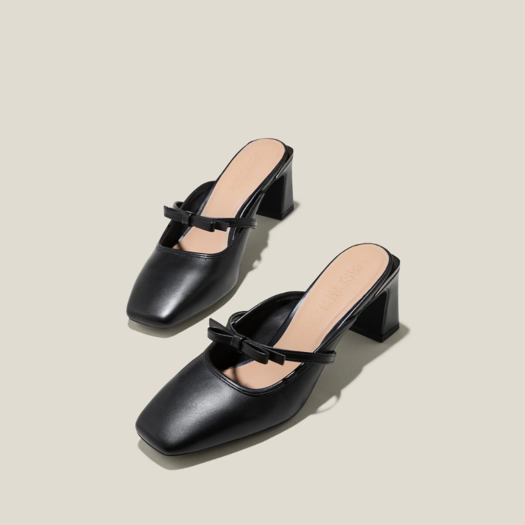 Vascara Guốc Mary Janes Mũi Vuông Nhấn Nơ - GNN 0201