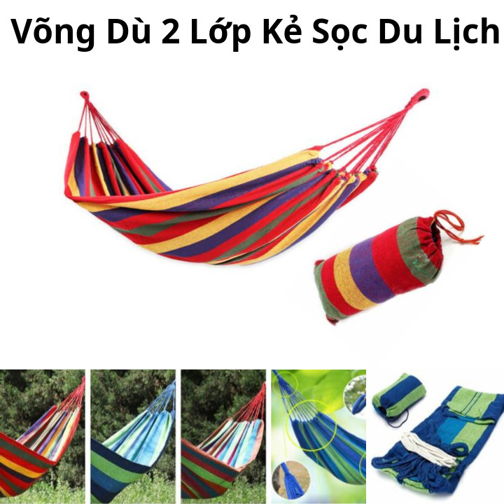 Võng Dù Kẻ Sọc Du Lịch 2 Lớp Dày Dặn, Chịu Lực Cao Size 180cm x 80cm (Giao Mẫu Ngẫu Nhiên)