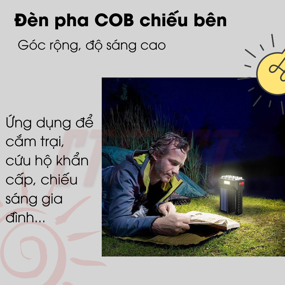 Đèn pin cầm tay siêu sáng 4 chế độ CTFAST W5117 : Tích hợp 8 COB LED chiếu xa lên tới 50 mét, chống thấm nước, dung lượng pin lớn có thể sạc usb kết hợp năng lượng mặt trời an tâm khi đi đêm, du lịch, cắm trại, cứu hộ