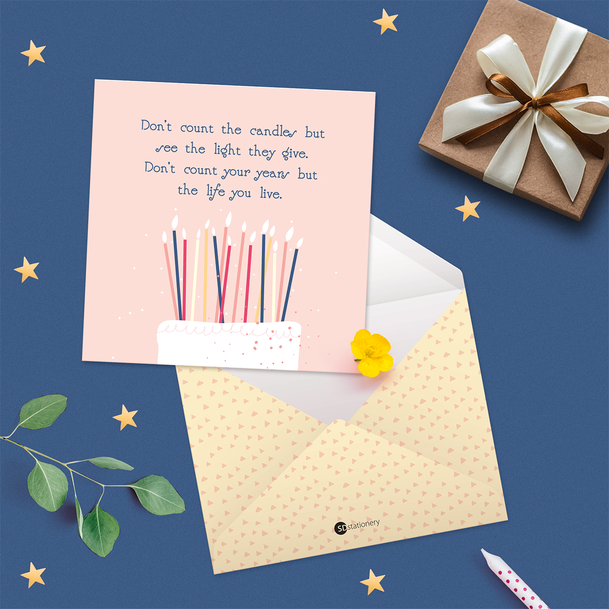 Set 4 thiệp chúc mừng sinh nhật SDstationery LOVELY DAY 12x12 màu pastel nhẹ nhàng minh họa trang nhã câu chúc tiếng Anh ý nghĩa