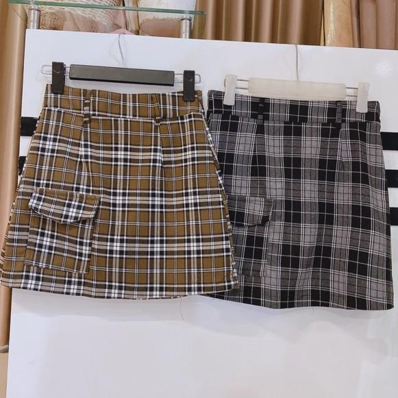 Chân váy dạ kẻ caro túi hộp siêu xinh Ulzzang style (không kèm belt) Hàng Quảng Châu