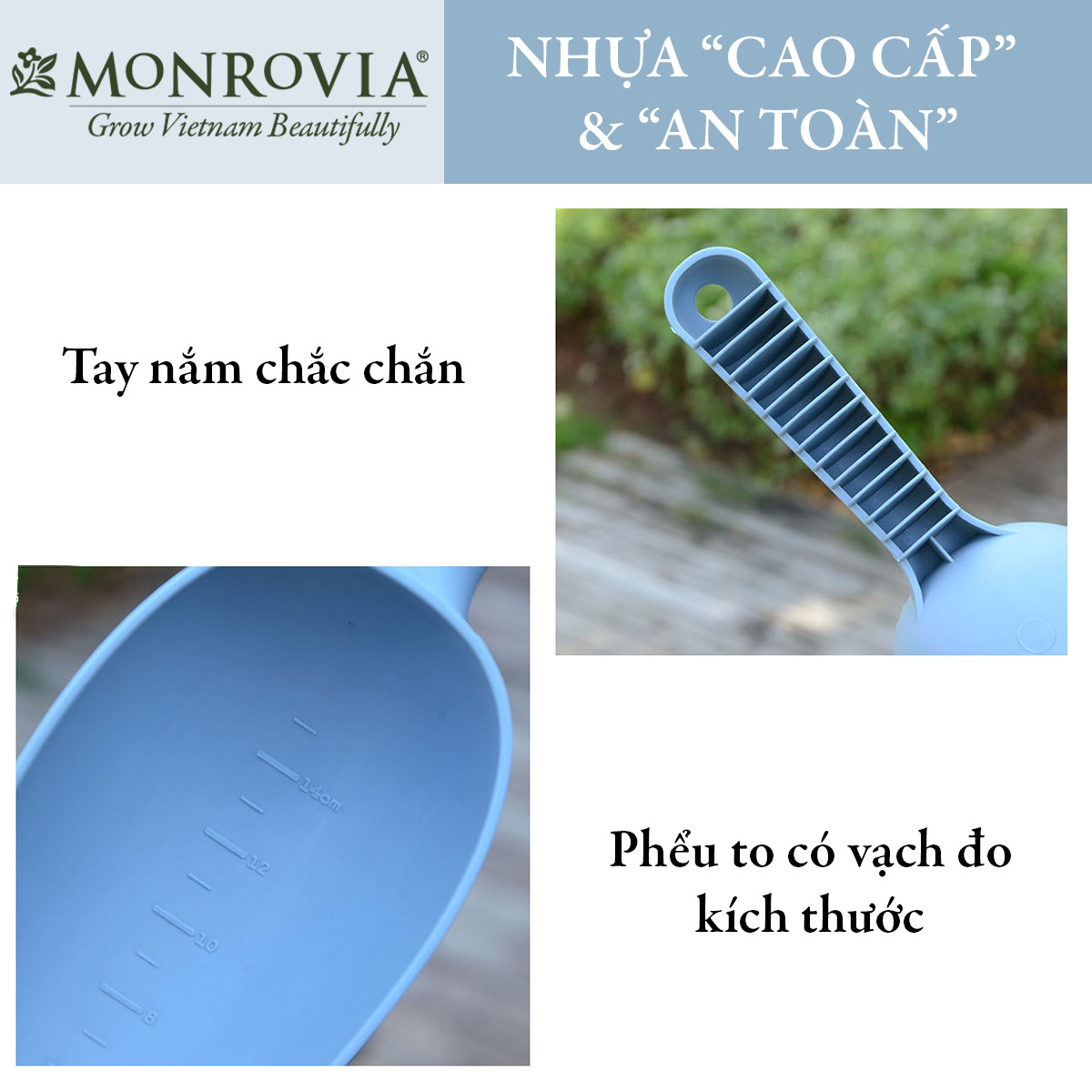 Xẻng làm vườn đa năng MONROVIA trồng cây cảnh mini, để bàn, đào đất, phân bón cho hoa hồng, rau củ quả, chất liệu nhựa