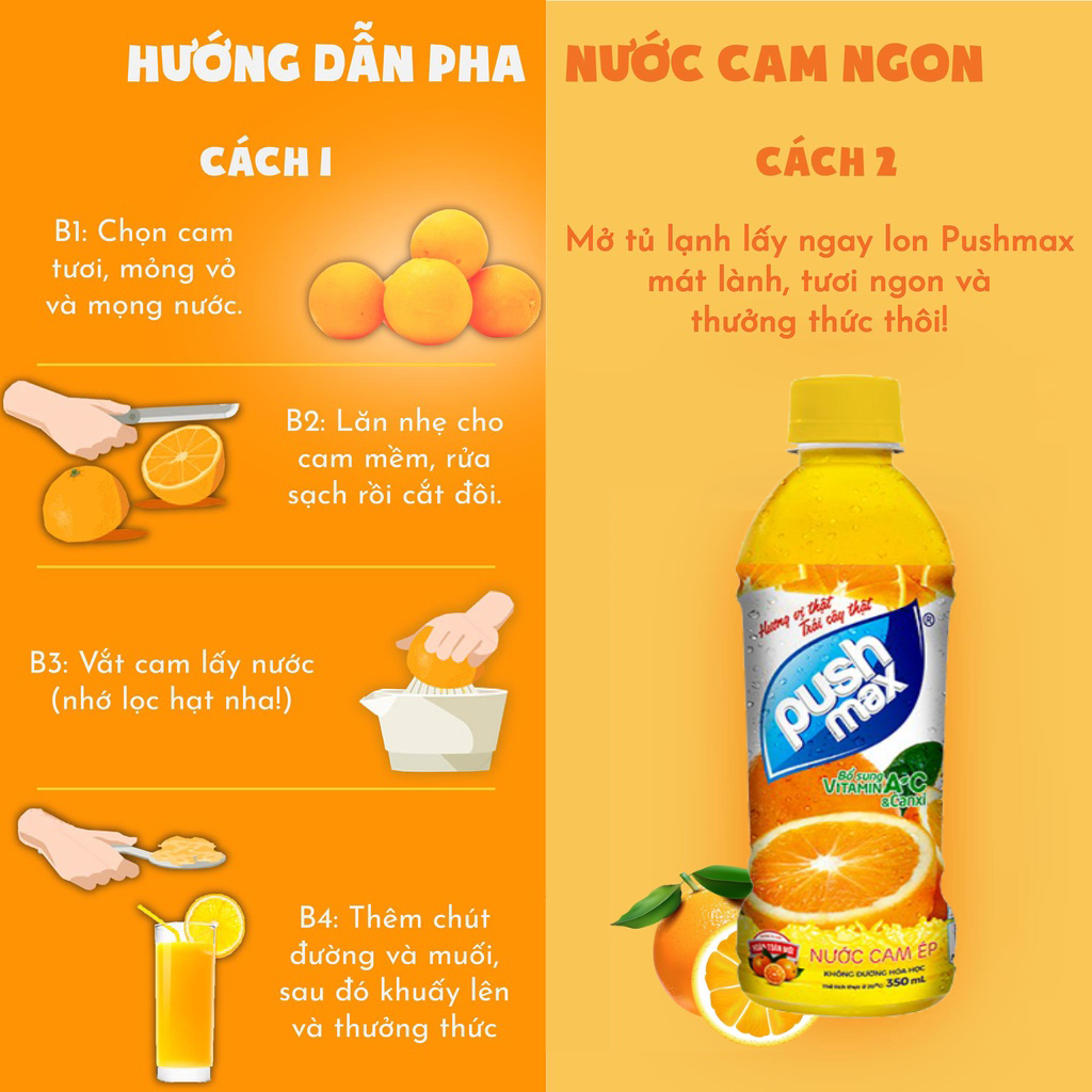 Lốc 6 Chai Nước Trái Cây Cam Ép Pushmax (350ml x 6 Chai)