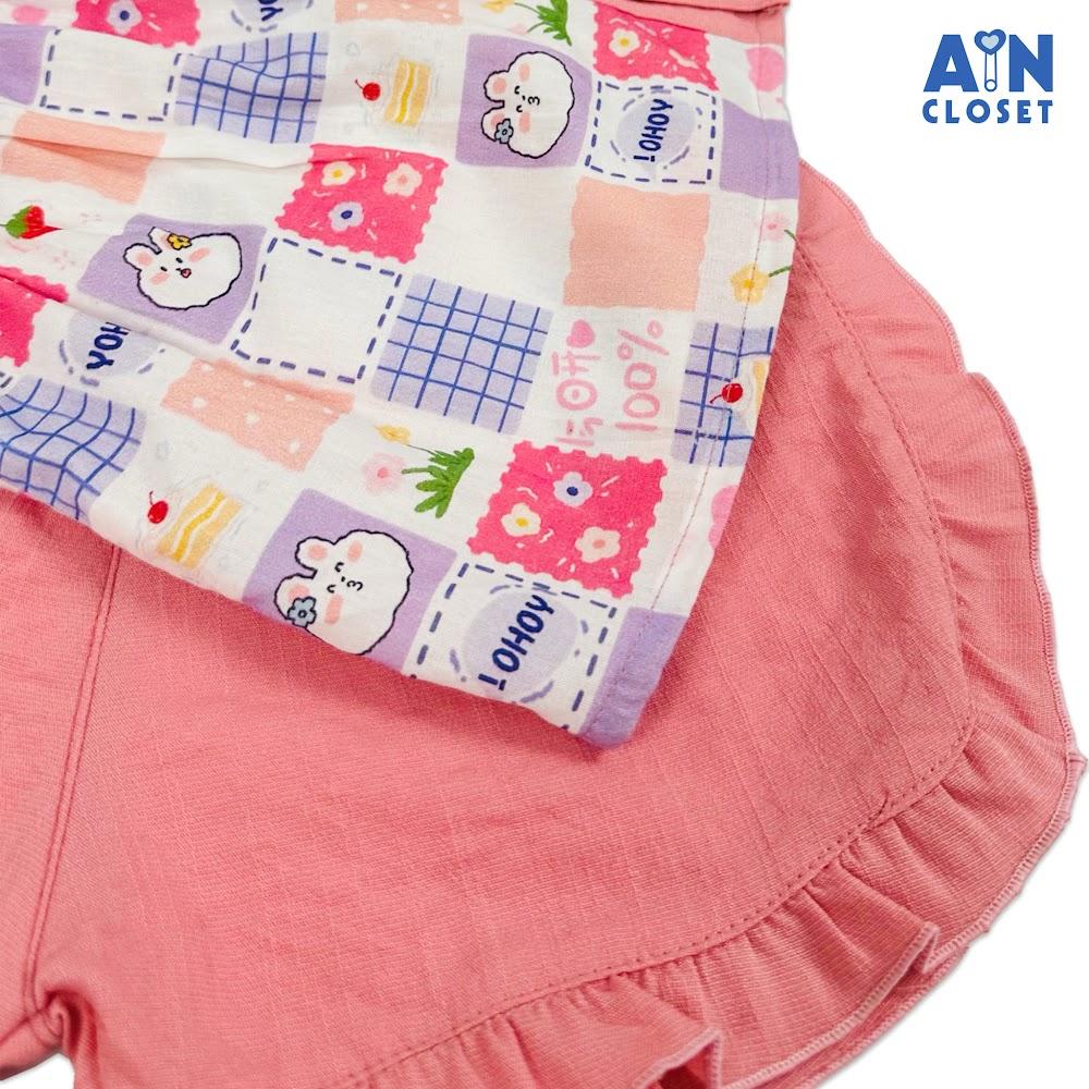 Bộ quần áo Ngắn bé gái họa tiết Dây Thỏ Ohoy hồng cotton - AICDBGWURG0U - AIN Closet