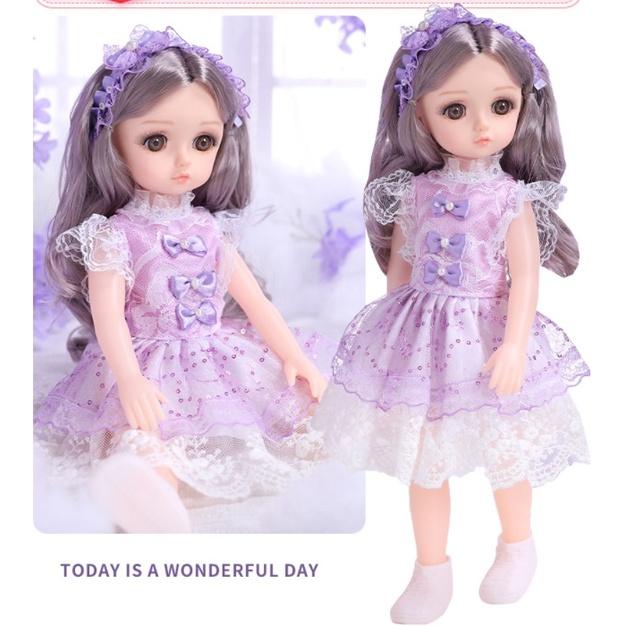 Búp Bê Doll 3D Mắt Ngọc Biết Hát , Phát Nhạc 160 Âm Thanh Kèm Phụ Kiện (Tím)