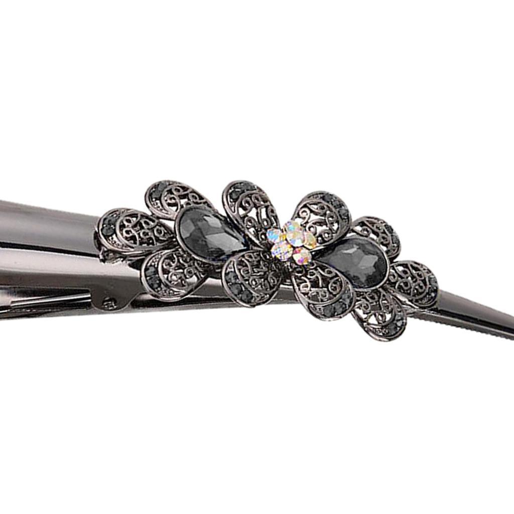 2x Rhinestone Flower Alligator Hair Clip Hairpin Metal Duckbill Hair Grip Womens