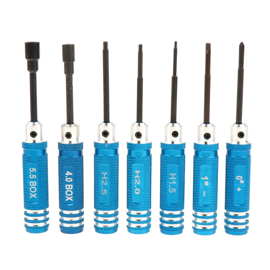 7 Món Thép Không Gỉ Bộ Tua Vít, RC Bộ Dụng Cụ Cho RC Xe Ô Tô Mô Hình Máy Bay Trực Thăng Xanh Dương
