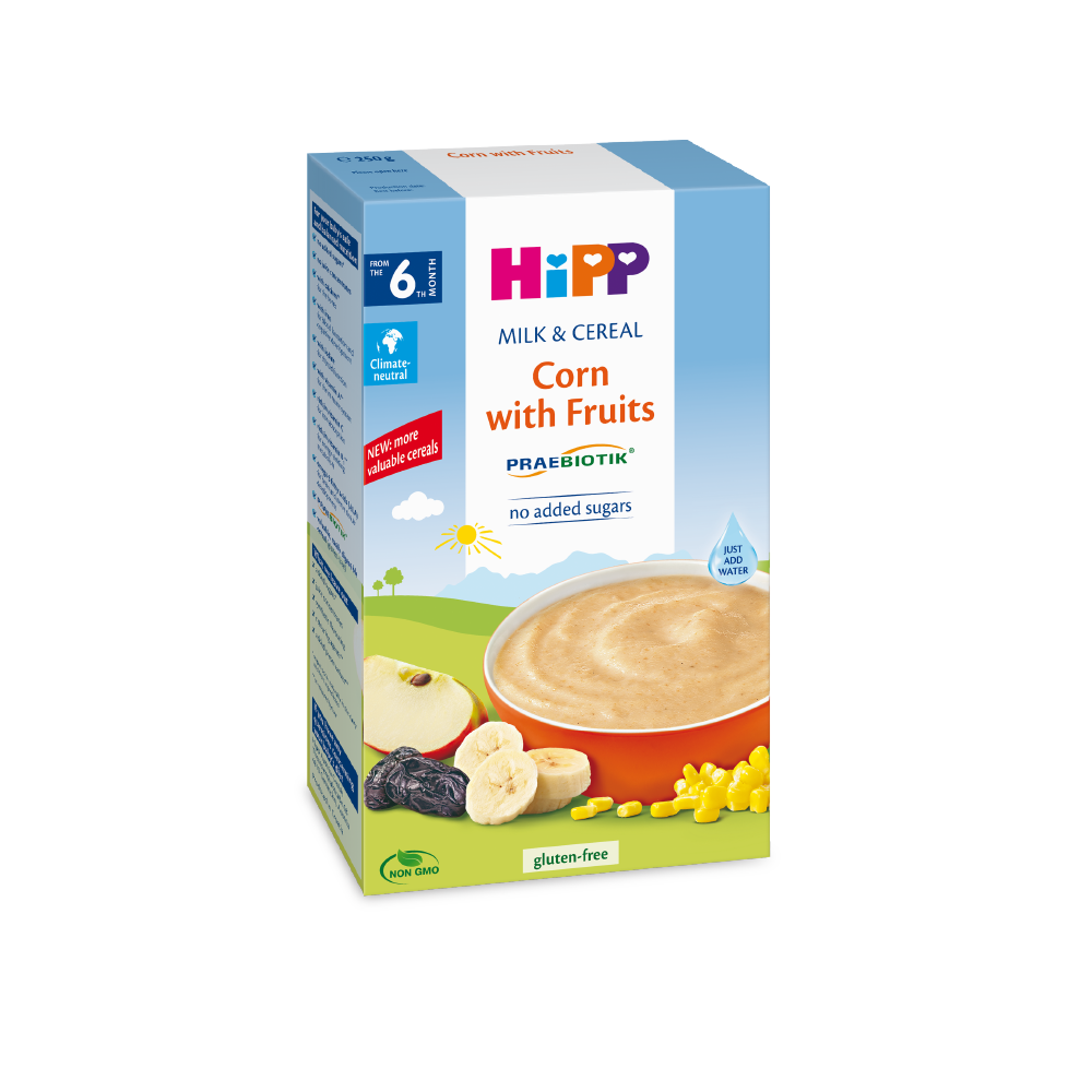 Bột sữa DD hoa quả HiPP Organic - Chuối, đào 250g cho bé từ 6 tháng tuổi
