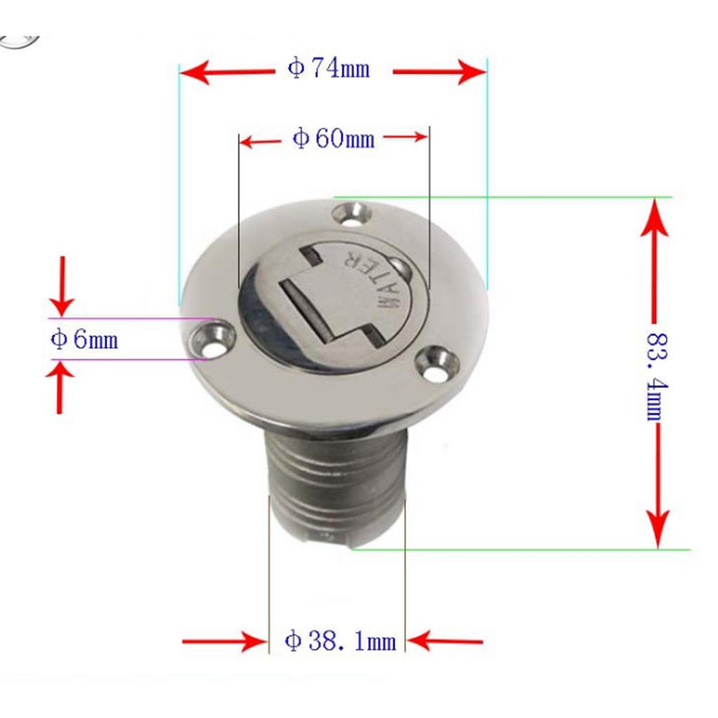 1.5inch Boat Marine Deck Fill Filler Keyless Cap Fuel Tank Stainless Steel