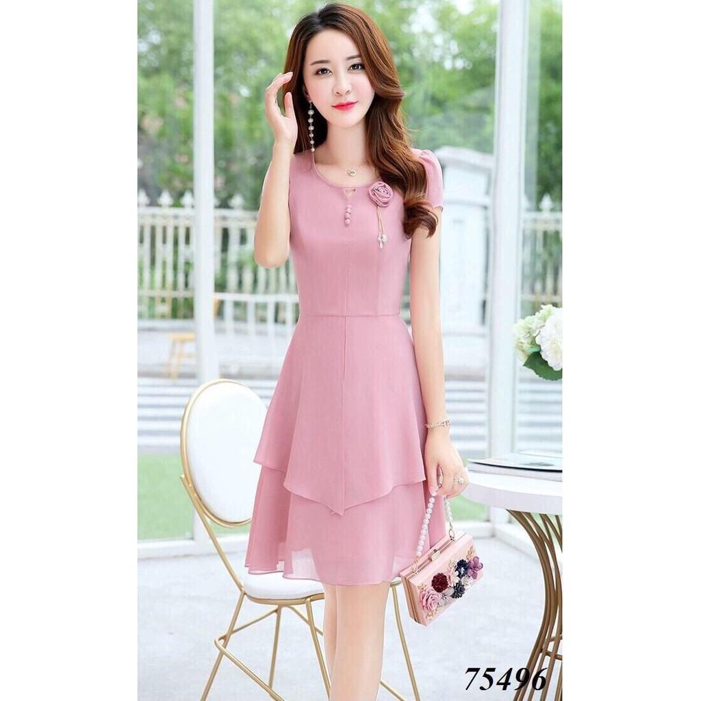 Đầm voan chiffon đính bông thanh lịch - sang trọng cho phái nữ/ có size 70KG