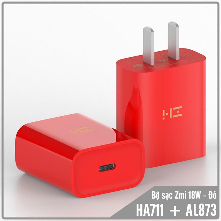 Bộ sạc Zmi 18W hỗ trợ sạc nhanh, Củ Sạc HA711 &amp; Cáp Sạc AL873, Phiên bản màu Đỏ