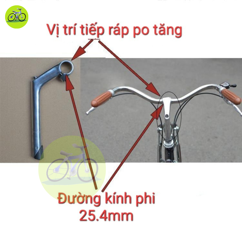 Tay lái ghi đông xe đạp nhôm cánh én cổ giáp po tăng 25.4mm