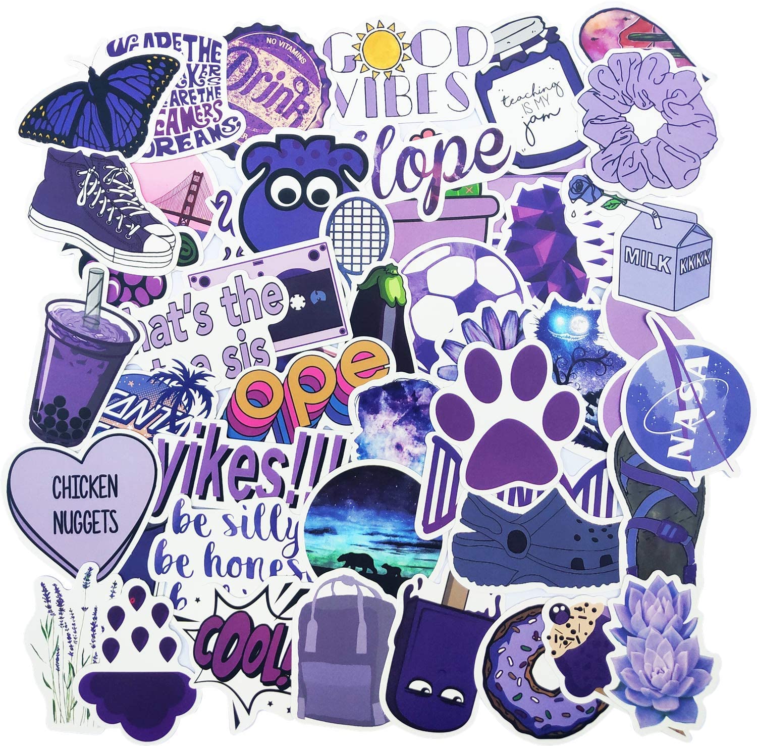 Set 30 Sticker chủ đề màu tím, Purple ảnh ép lụa