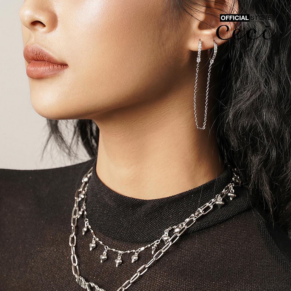 CECI - Khuyên tai nữ khoen tròn xỏ 2 lỗ phối chuỗi xích cá tính CC1-04000051-07