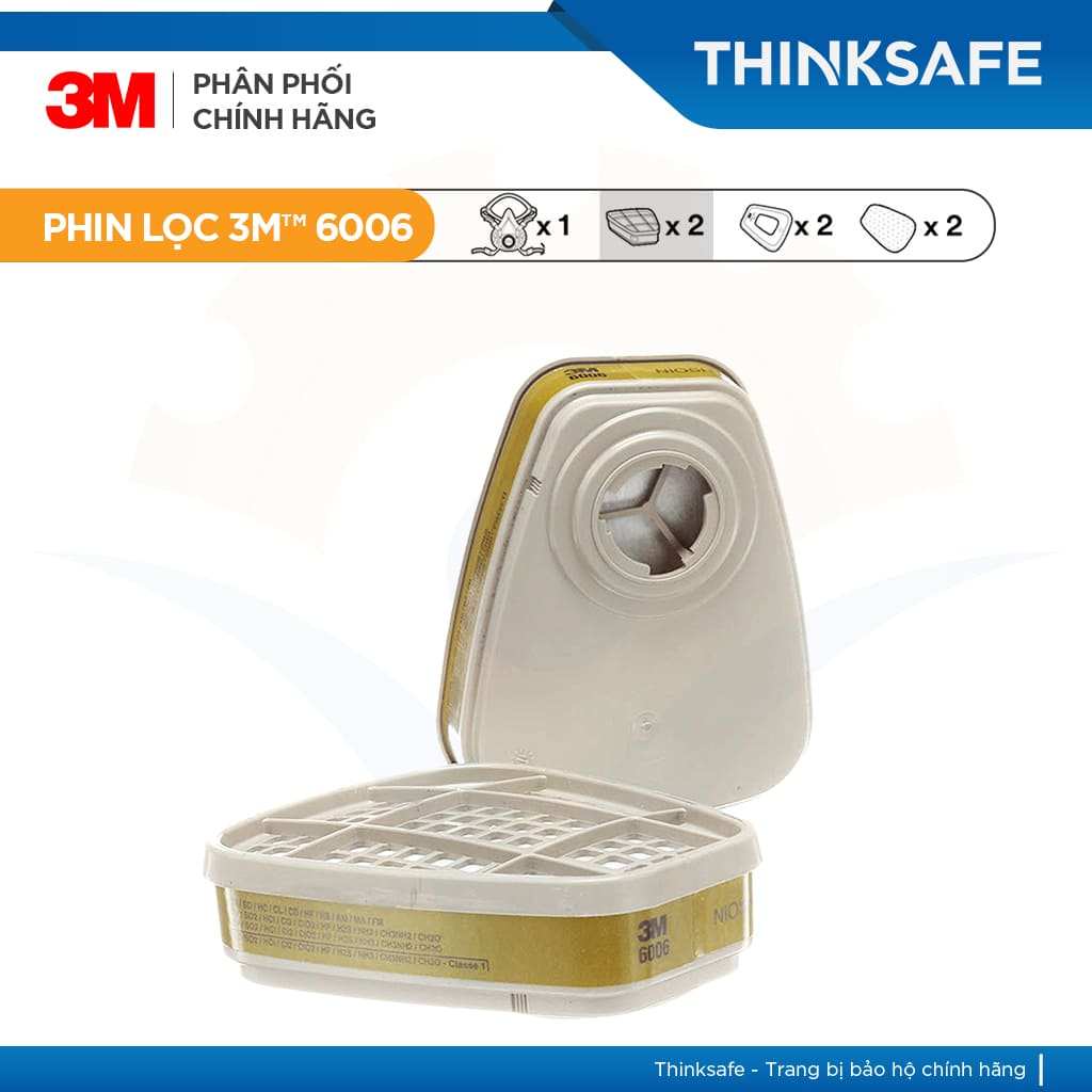 Mặt nạ phòng độc 3M Thinksafe, chống độc, lọc bụi siêu mịn, xịt sơn, phòng dịch, chống bụi, chống hơi hữu cơ - 7502/6006