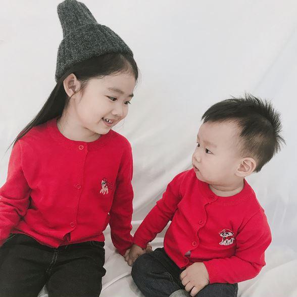Áo khoác len dệt kim phong cách cardigan mềm mại ấm áp thêu paw patrol cho bé