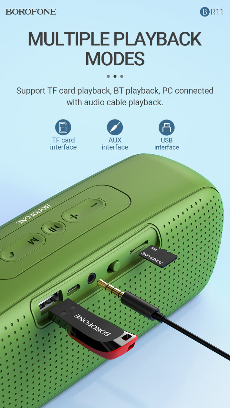 Loa Không Dây BR11 Borofone, Bluetooth 5.0, Nghe Nhạc, gọi điện, FM, hỗ trợ thẻ nhớ, USB - Hàng Chính Hãng