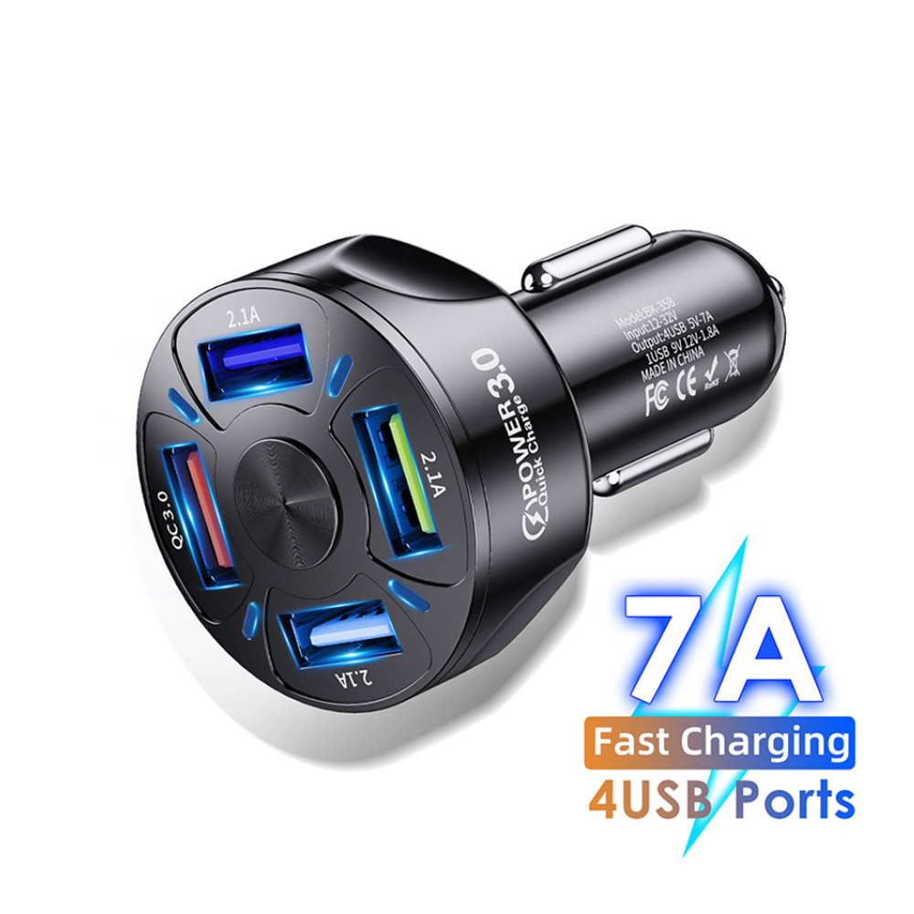 Cốc sạc ô tô, Tẩu sạc nhanh điện thoại tự ngắt thông minh Qualcom 3.0 4 cổng USB 12v-24v mẫu mới cho các xe